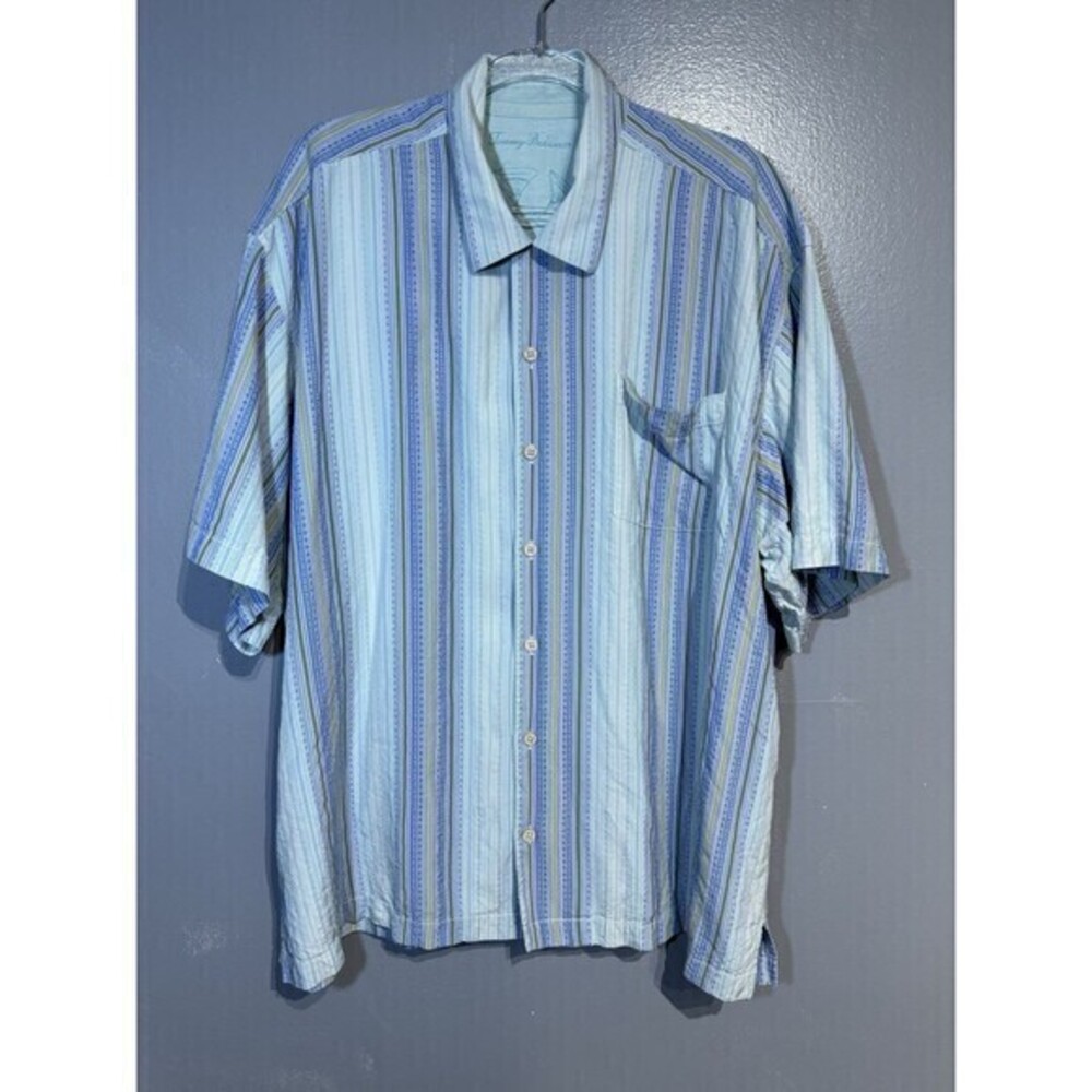 Tommy Bahama Short Sleeve Button Up Shirt Retro Striped 100% Silk Large Size